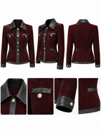 Vintage Velvet & PU Leather Spliced Jacket Coat