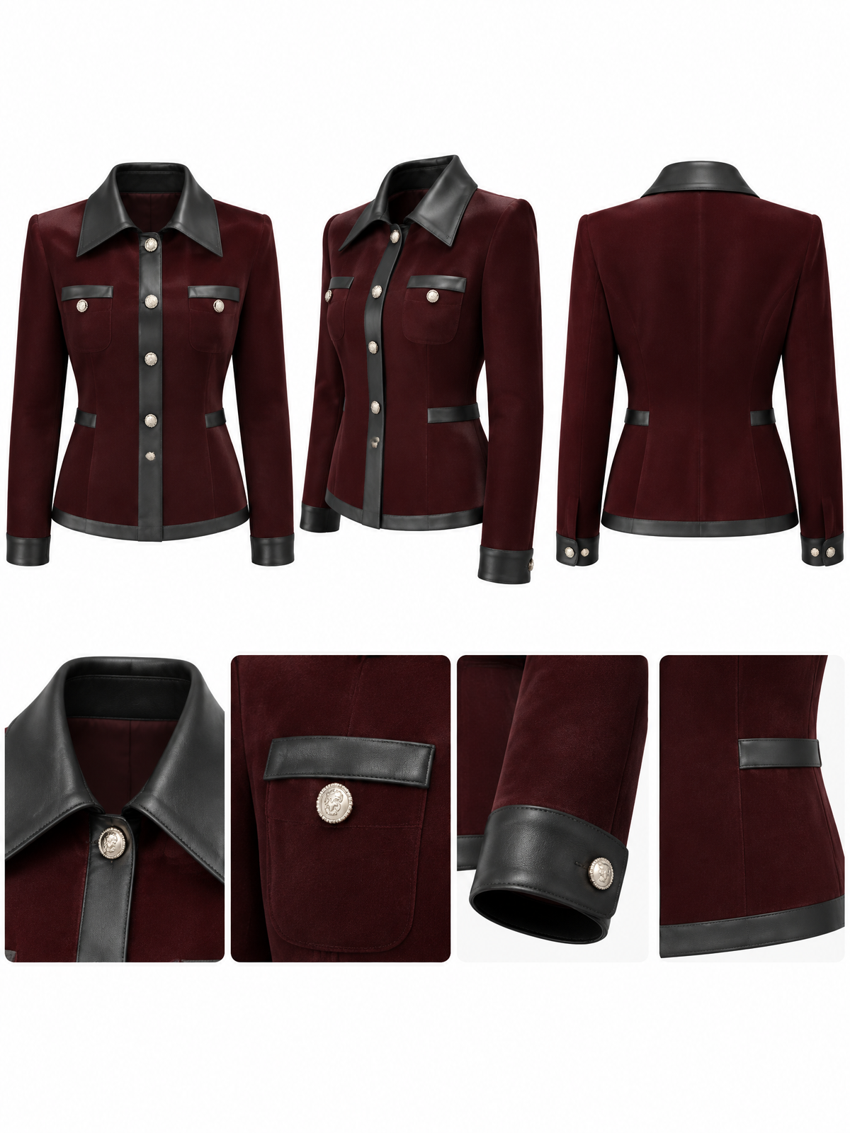 Vintage Velvet & PU Leather Spliced Jacket Coat