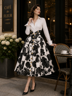 Vintage Floral Print High-Waist Skirt & Shirt Two Piece Set