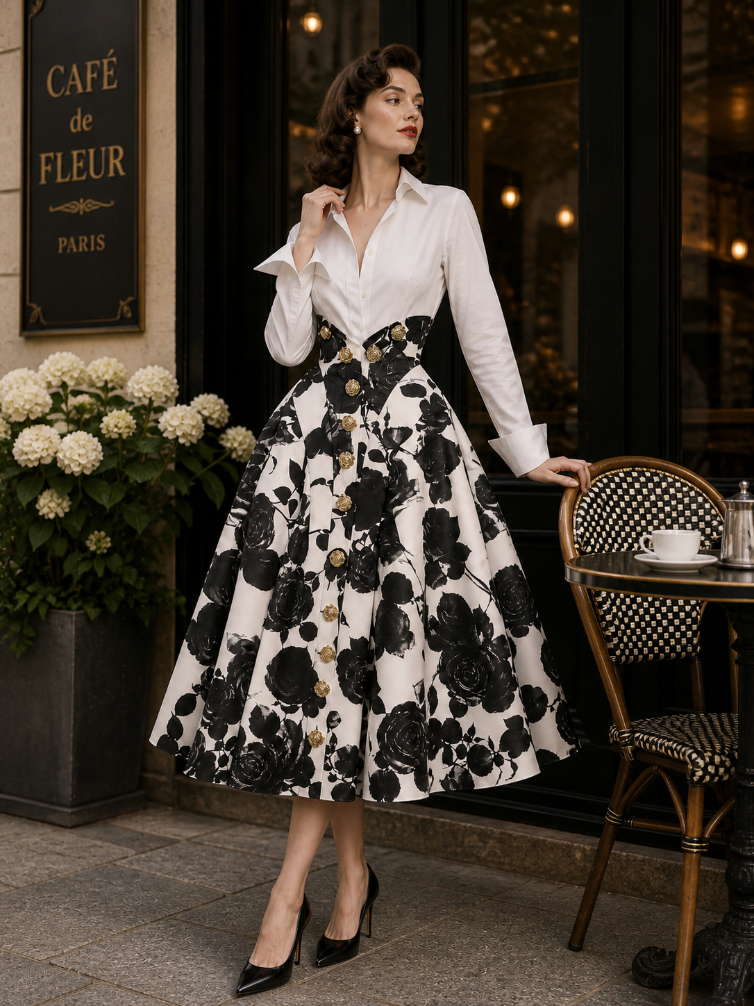 Vintage Floral Print High-Waist Skirt & Shirt Two Piece Set