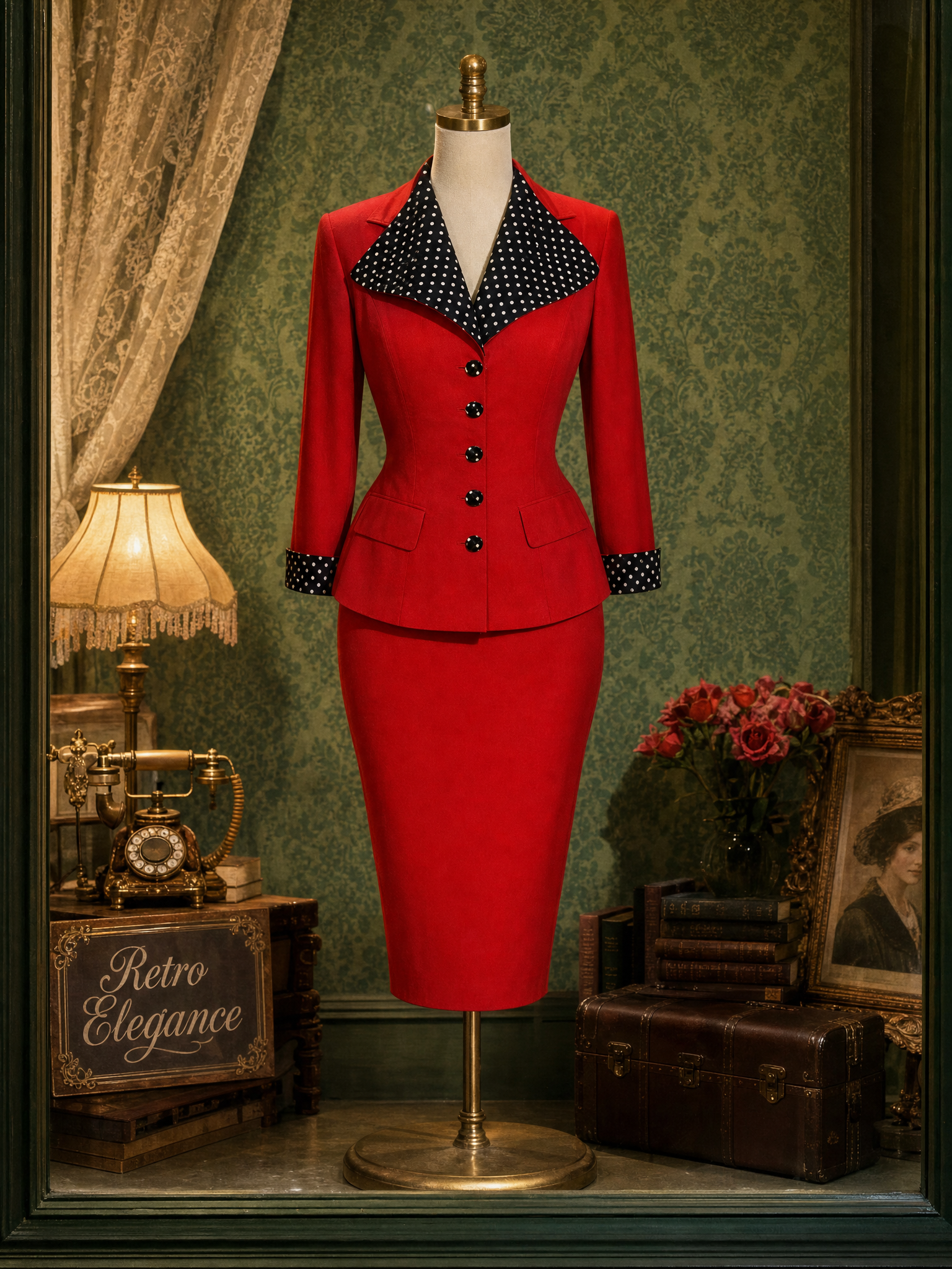 Vintage Polka Dot Spliced Lapel Skirt Two-piece Set