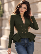 Vintage V-neck Waist-cinched Faux Suede Coat
