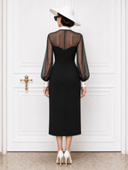 Vintage Mesh‑panel Slit Midi Dress