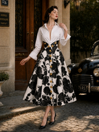 Vintage Floral Print High-Waist Skirt & Shirt Two Piece Set