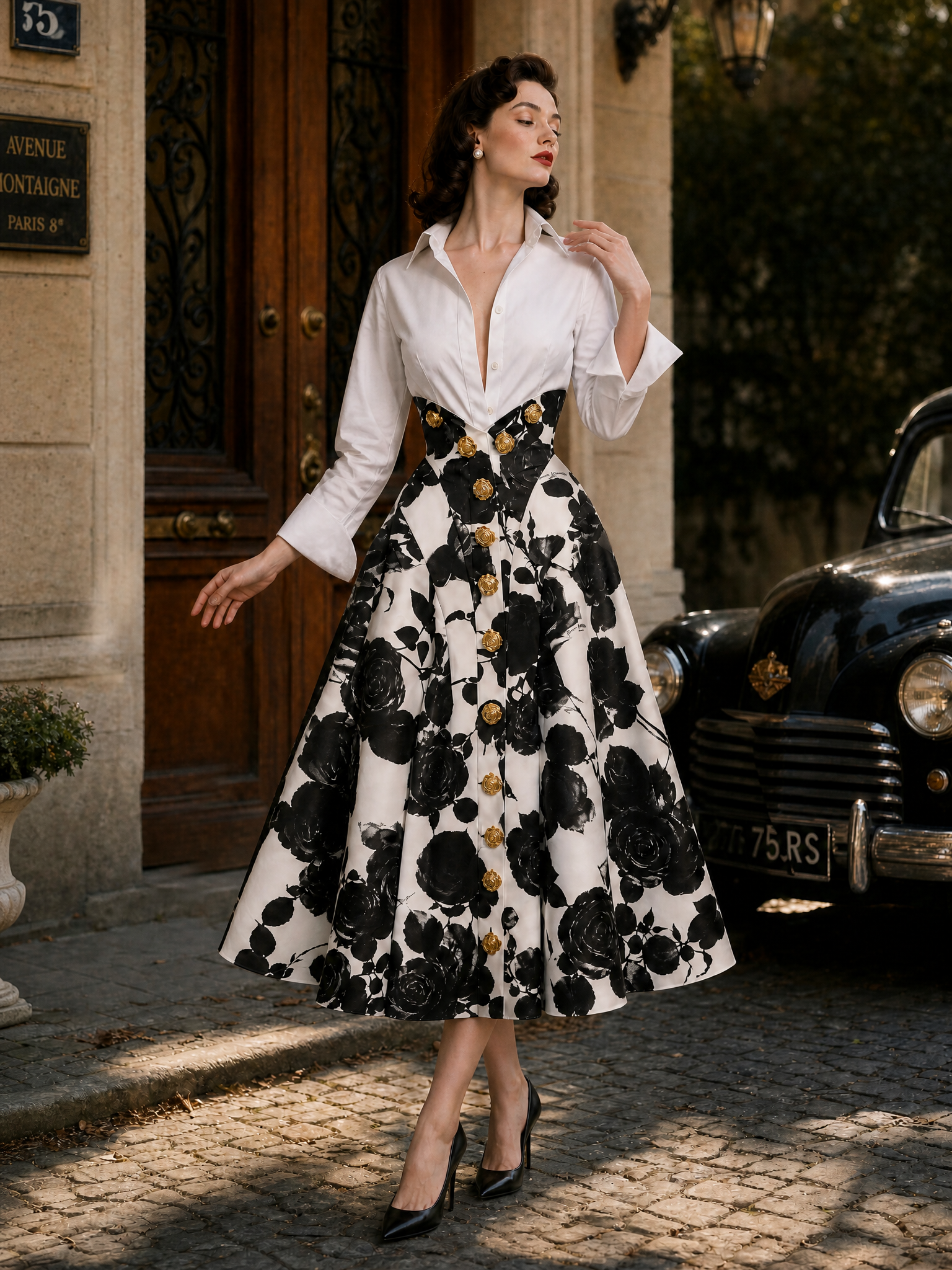 Vintage Floral Print High-Waist Skirt & Shirt Two Piece Set