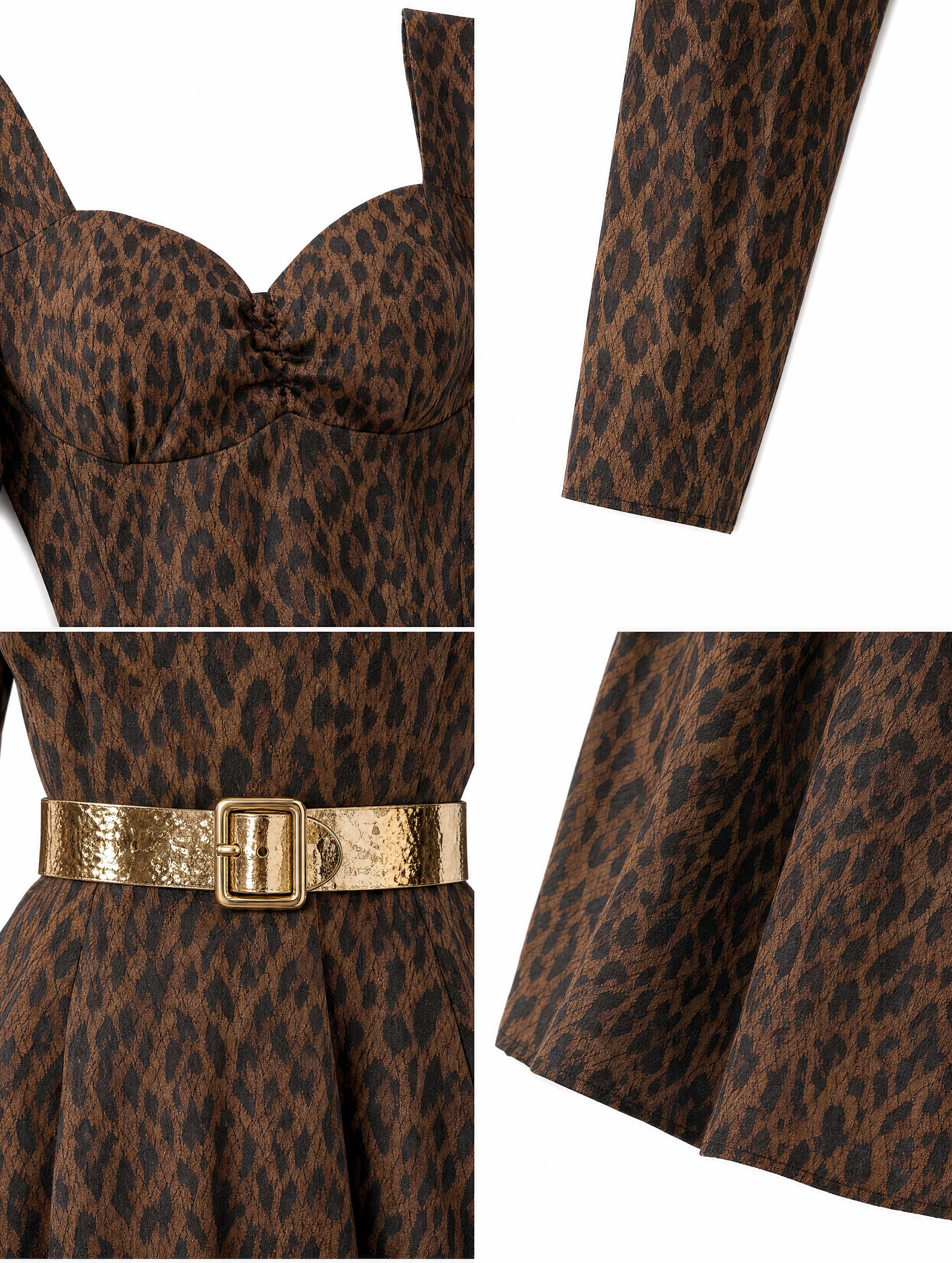 Vintage Leopard Square Neck Midi Dress