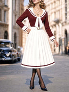 Vintage Contrast Trim Midi Dress
