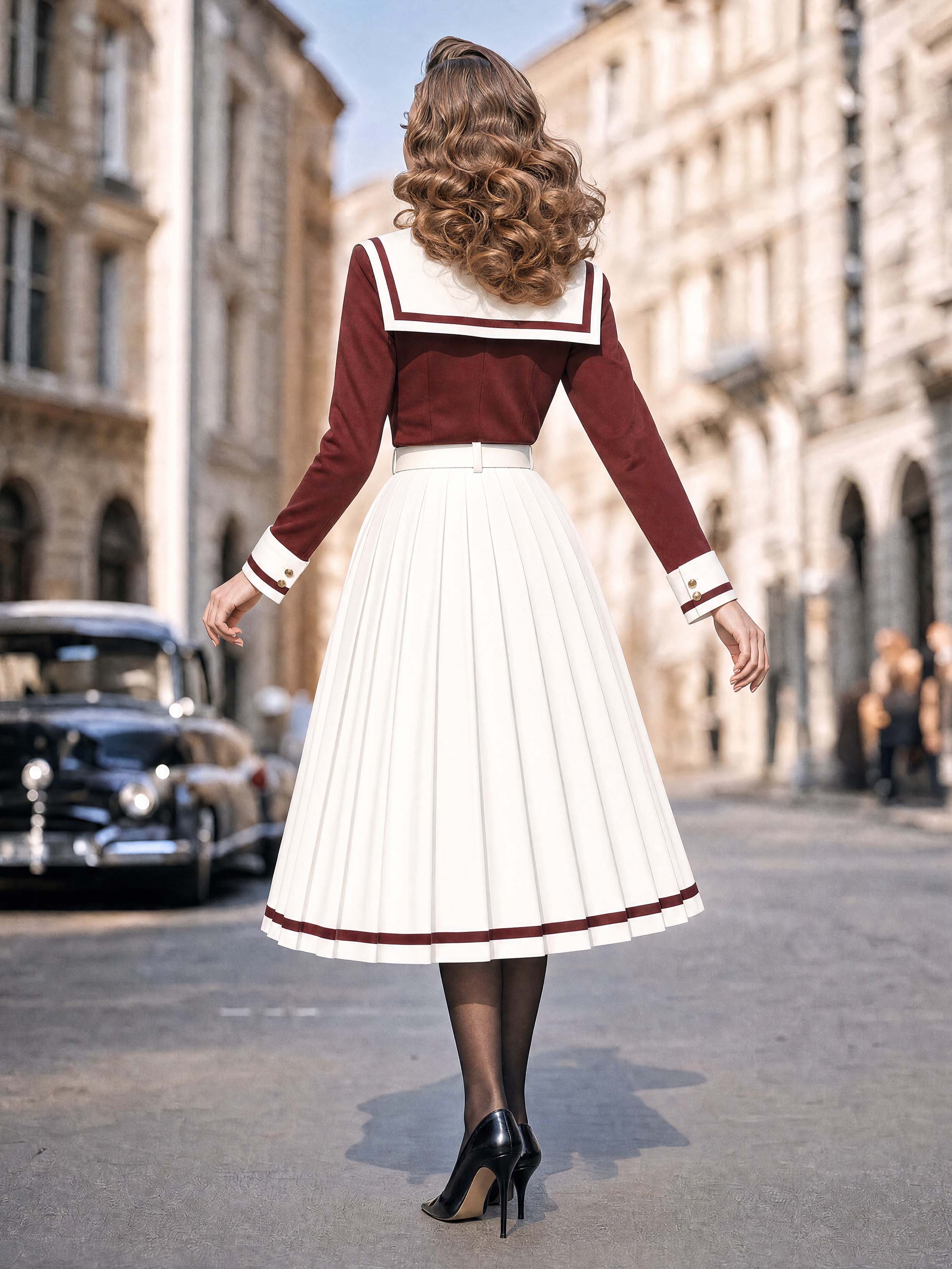 Vintage Contrast Trim Midi Dress