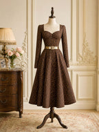 Vintage Leopard Square Neck Midi Dress