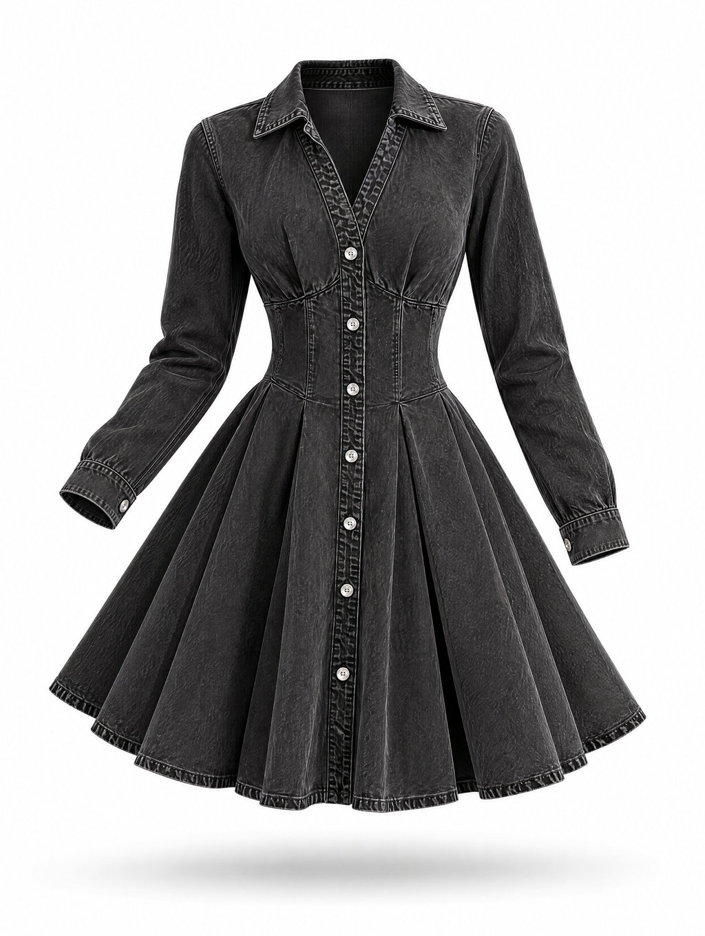 Retro Collared A‑Line Denim Mini Dress