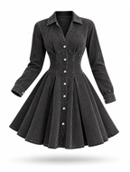 Retro Collared A‑Line Denim Mini Dress