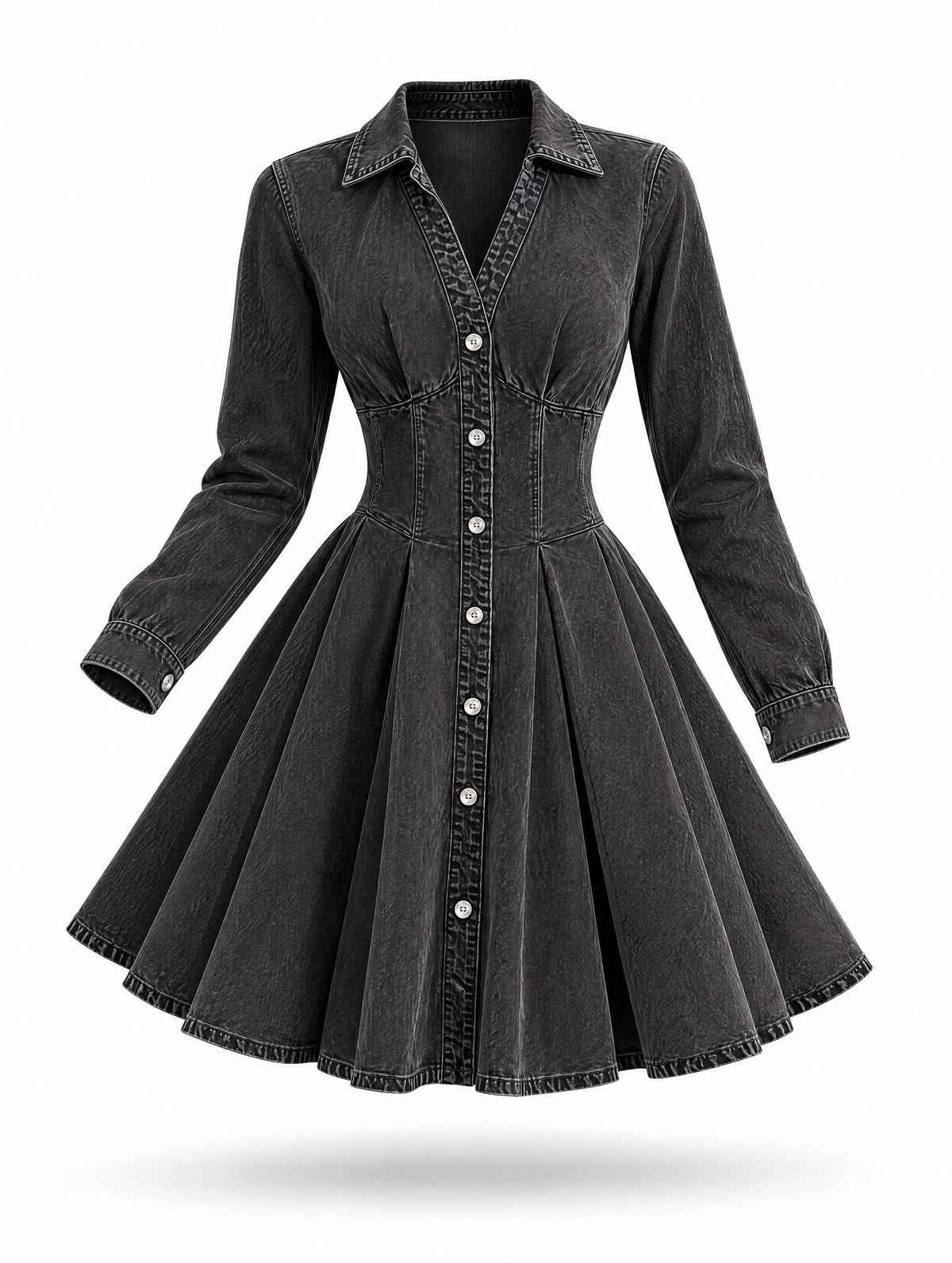Retro Collared A‑Line Denim Mini Dress