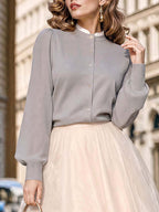 Vintage Stand Collar Button Down Blouse