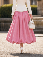 Vintage High Waist Pleated Bubble Hem Swing Midi Skirt