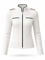 Retro Rib Knit Zip‑Up Shoulder Epaulet Jacket