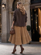 Vintage Suede Feel A‑Line Midi Skirt