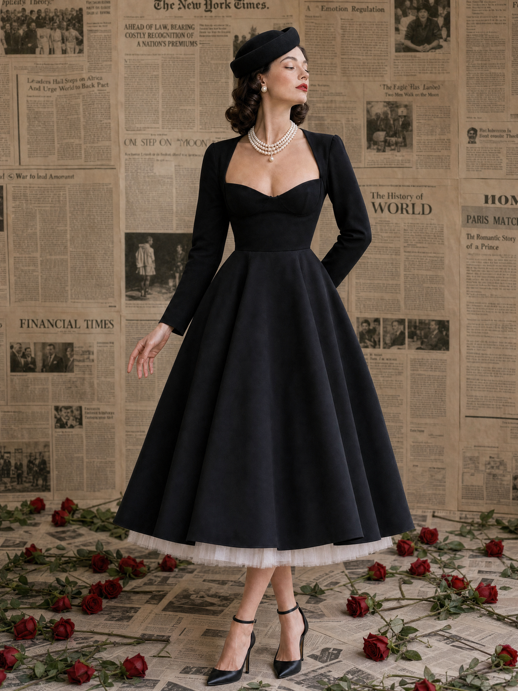 Vintage Strapless Maxi Skirt & Cropped Coat Two-Piece Set