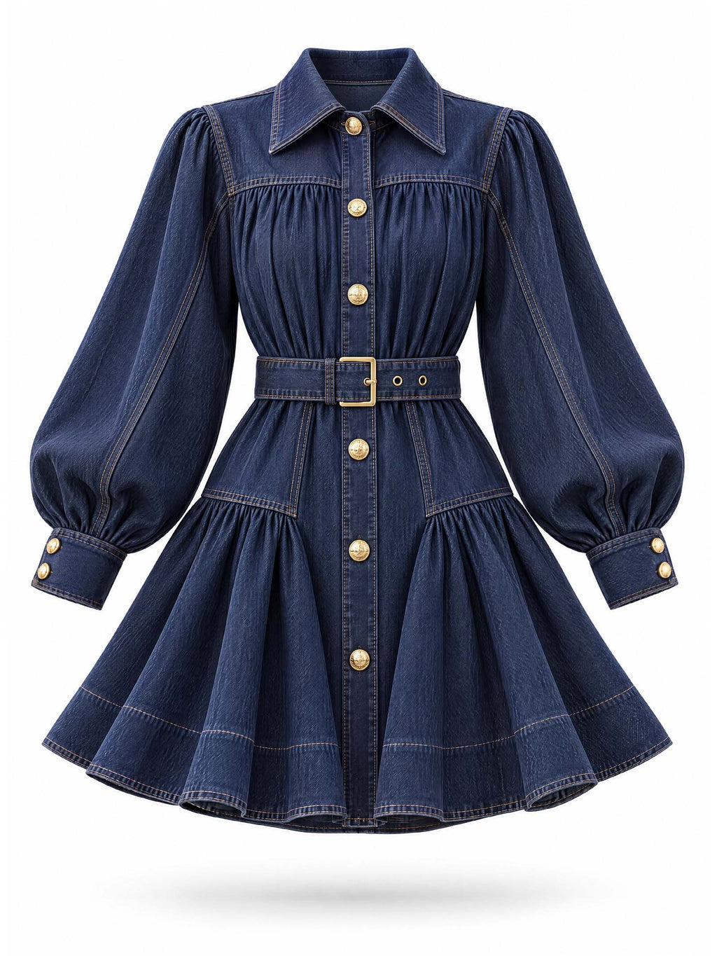 Vintage Retro Collared Flare Denim Mini Dress