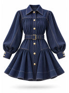 Vintage Retro Collared Flare Denim Mini Dress
