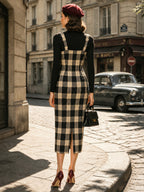 Vintage Plaid Midi Dress And T-shirt Set