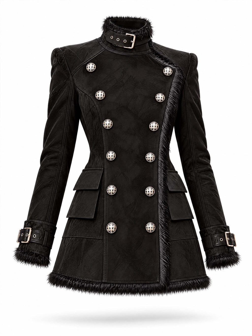 Vintage Military Double Breasted Faux Suede Coat