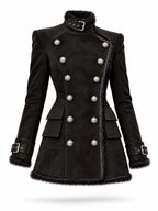 Vintage Military Double Breasted Faux Suede Coat