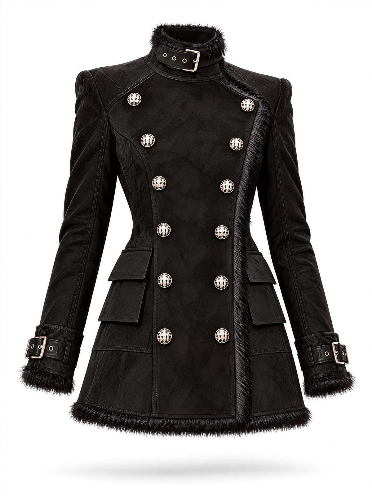 Vintage Military Double Breasted Faux Suede Coat