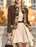 Vintage Mixed Faux Fur Trim Military Jacket