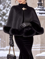 Retro Elegant Pearl Brooch Cape Coat