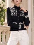 Retro Nordic Snowflake High Neck Knit Cardigan