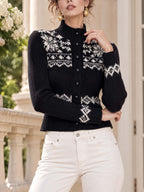 Retro Nordic Snowflake High Neck Knit Cardigan