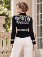 Retro Nordic Snowflake High Neck Knit Cardigan