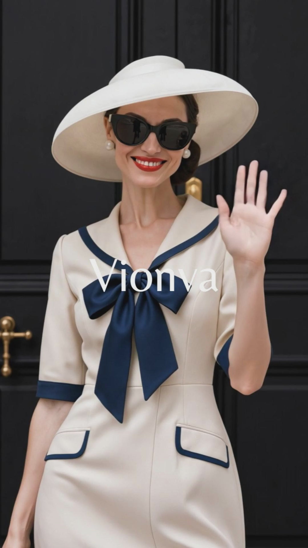 Vintage Sailor Collar Bow Tie Midi Dress