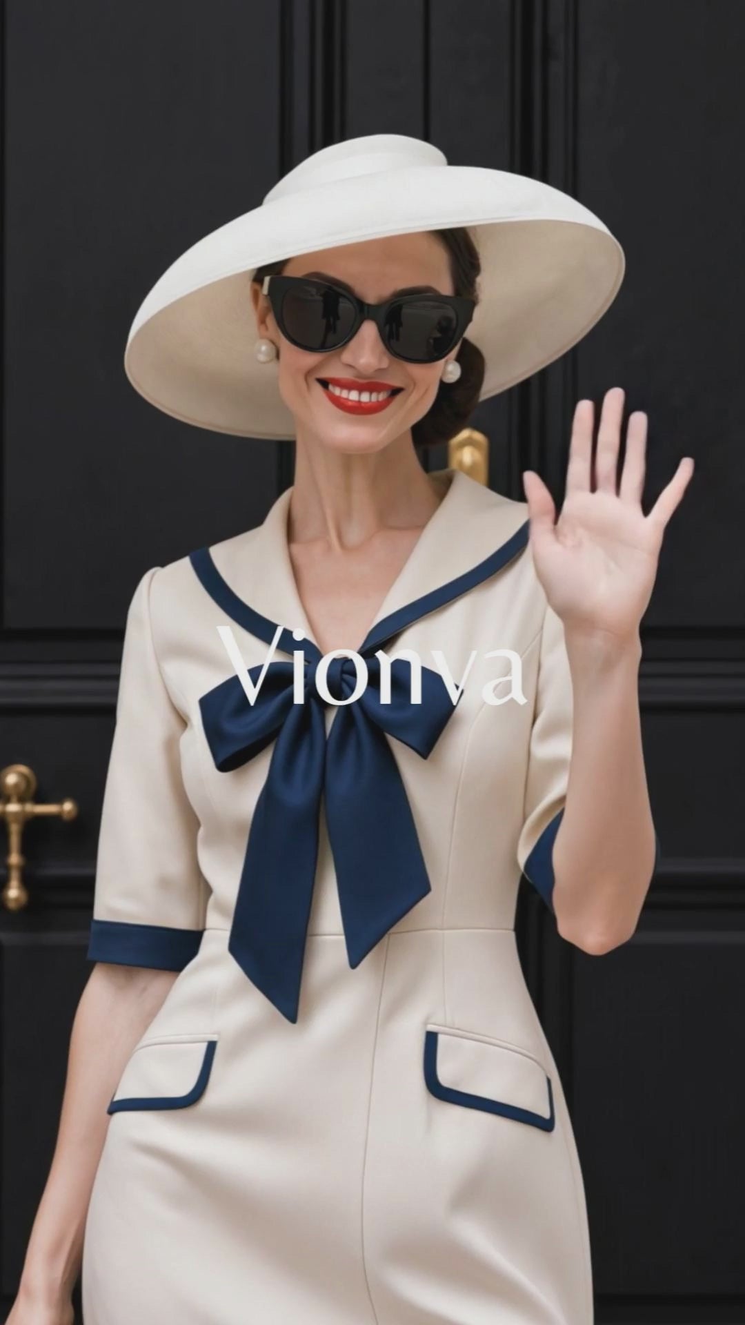 Vintage Sailor Collar Bow Tie Midi Dress