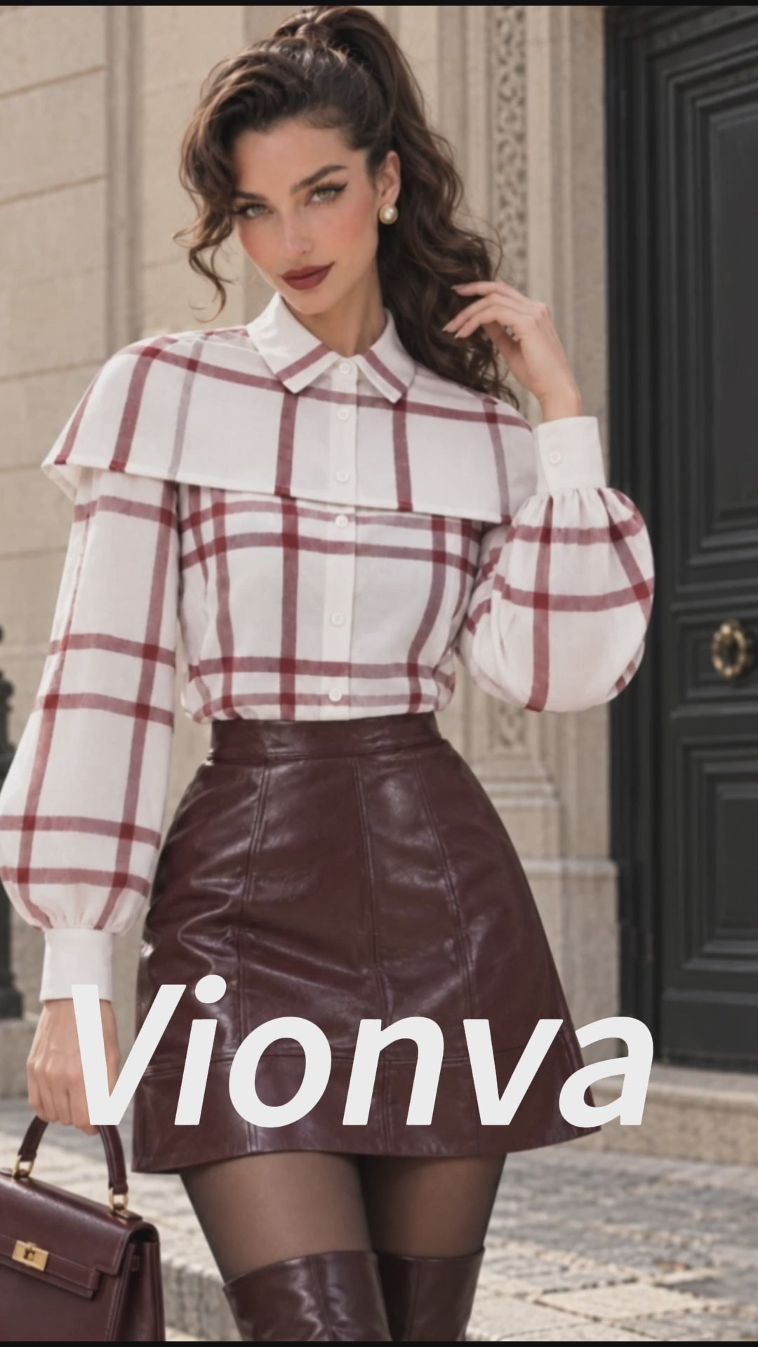 Vintage Plaid Print Cape Shoulder Puff Shirt