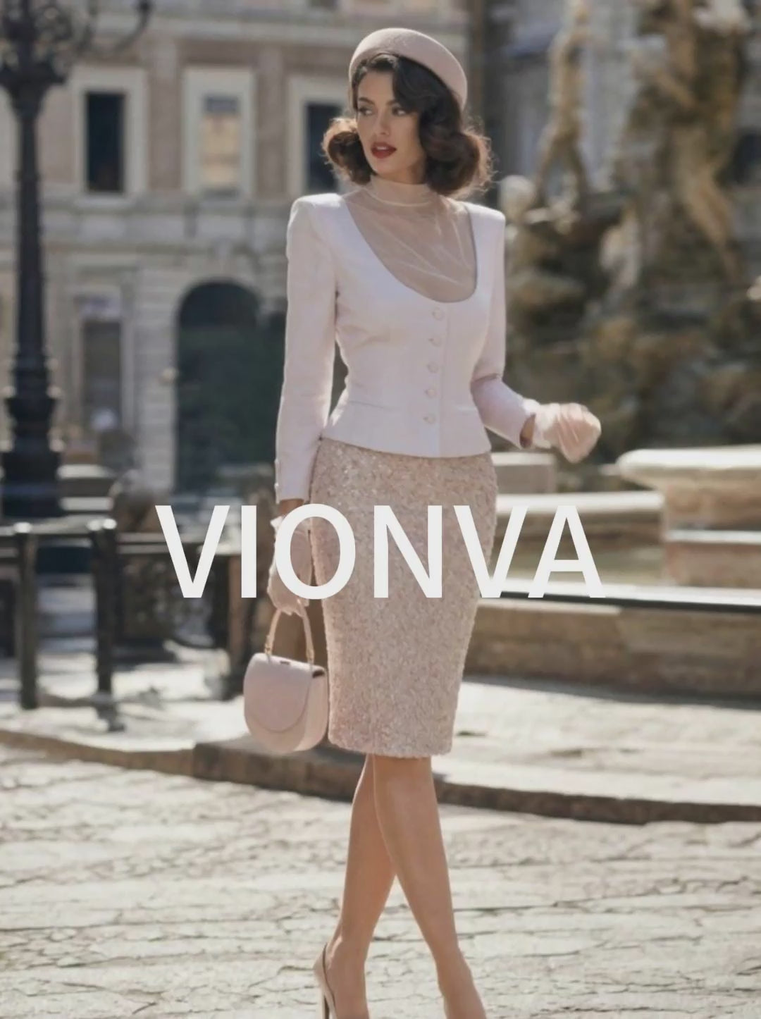 Vintage Hepburn Cropped Blazer Sequined Pencil Skirt Sets
