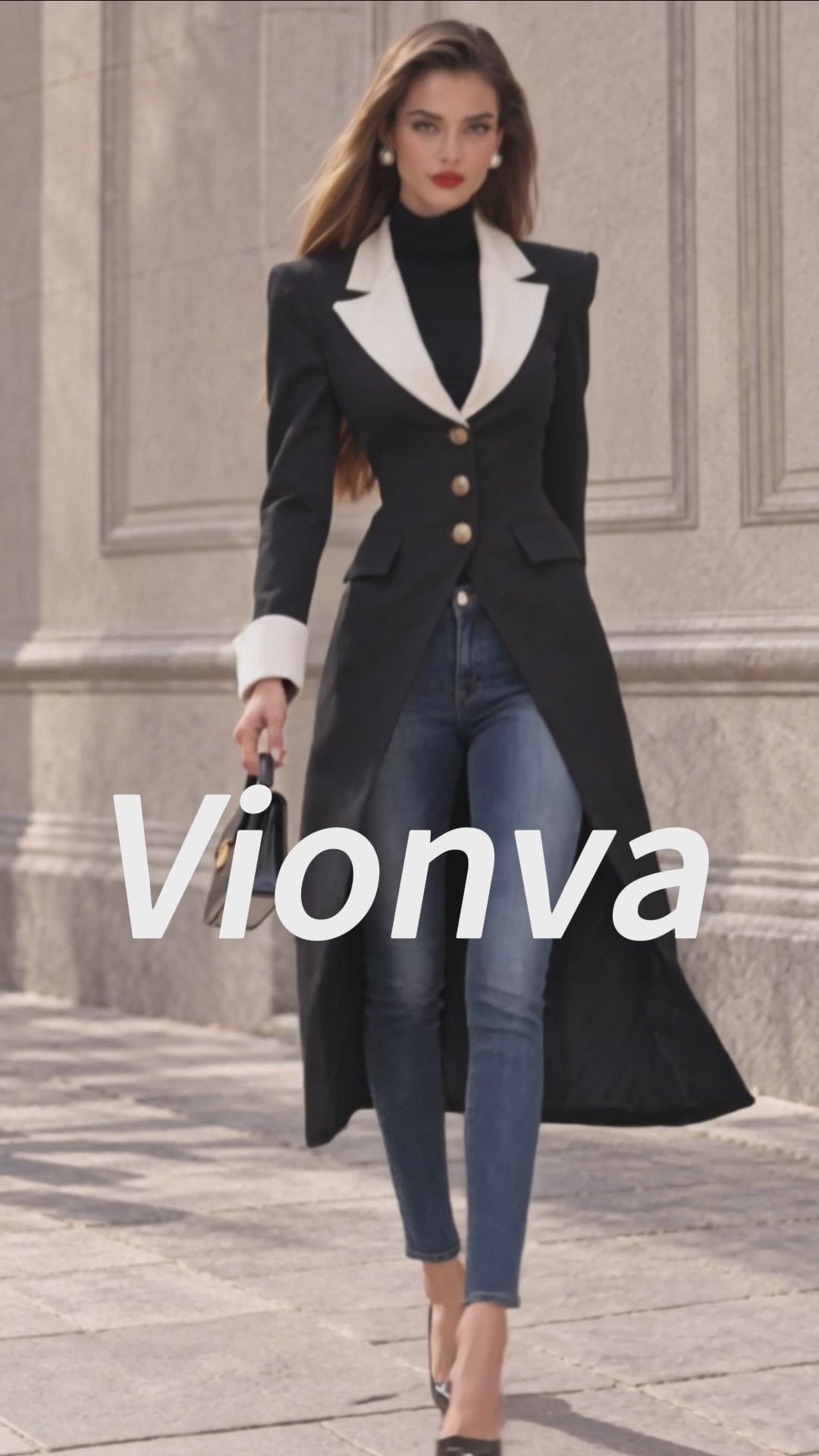 Vintage Contrast Lapel Tailored Long Coat