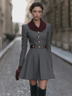 Vintage Grey Wool-Look Fit-and-Flare Mini Dress