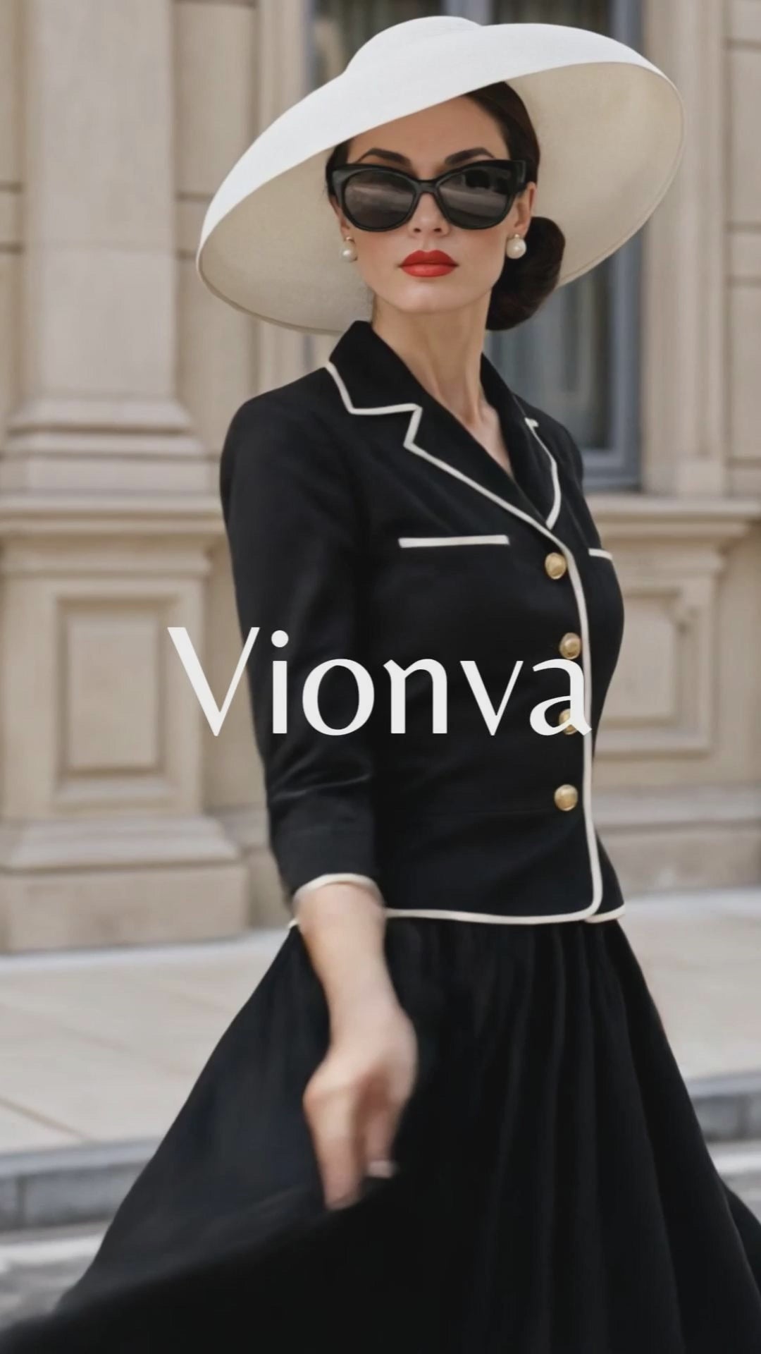 Vintage Color‑contrast Piped Two Piece Skirt Set