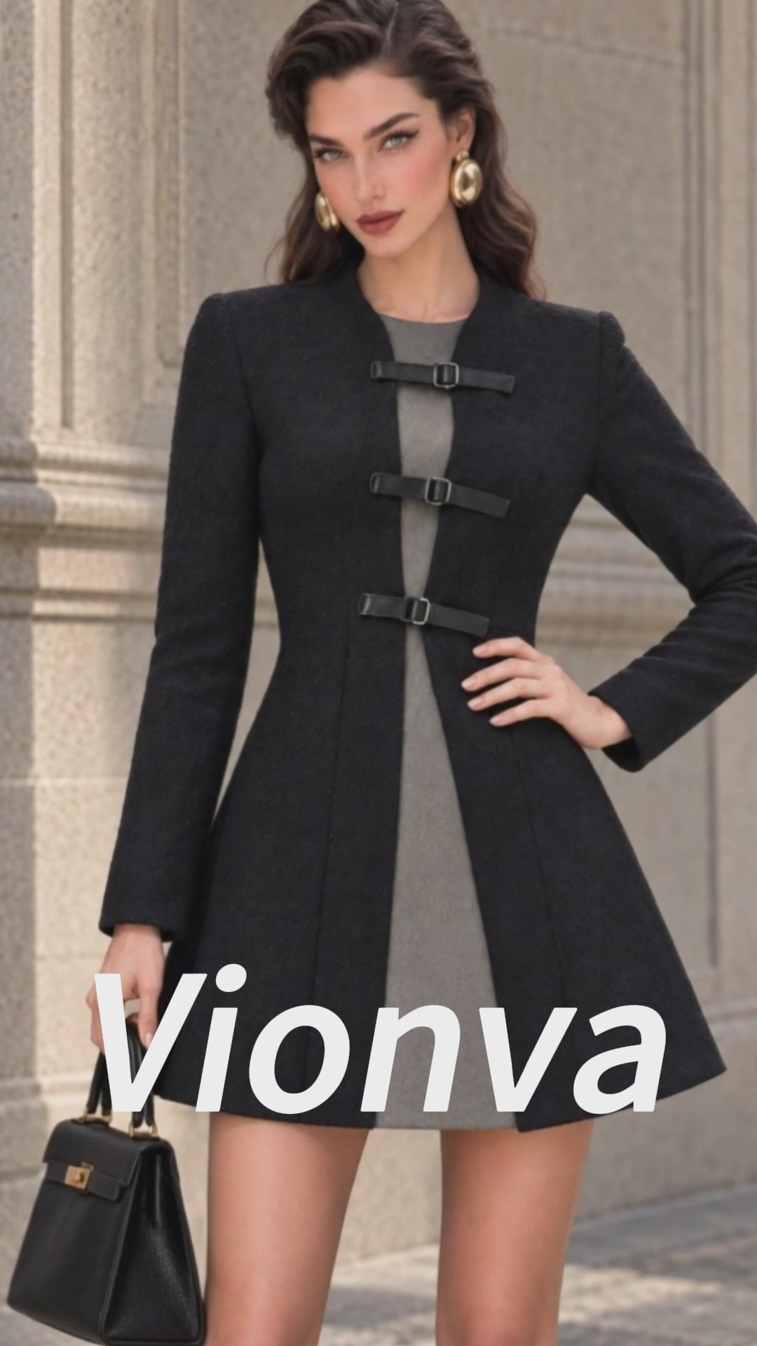 Vintage Buckle-Strap Colorblock Mini Dress