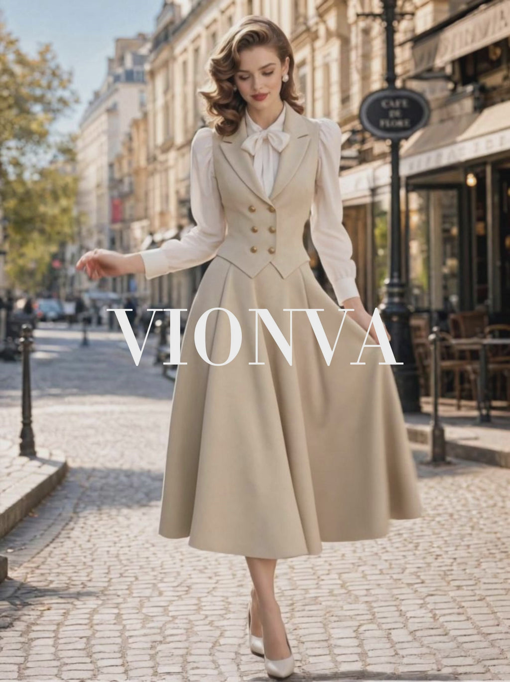 French Retro Vest A‑Line Long Skirt Matching Outfit
