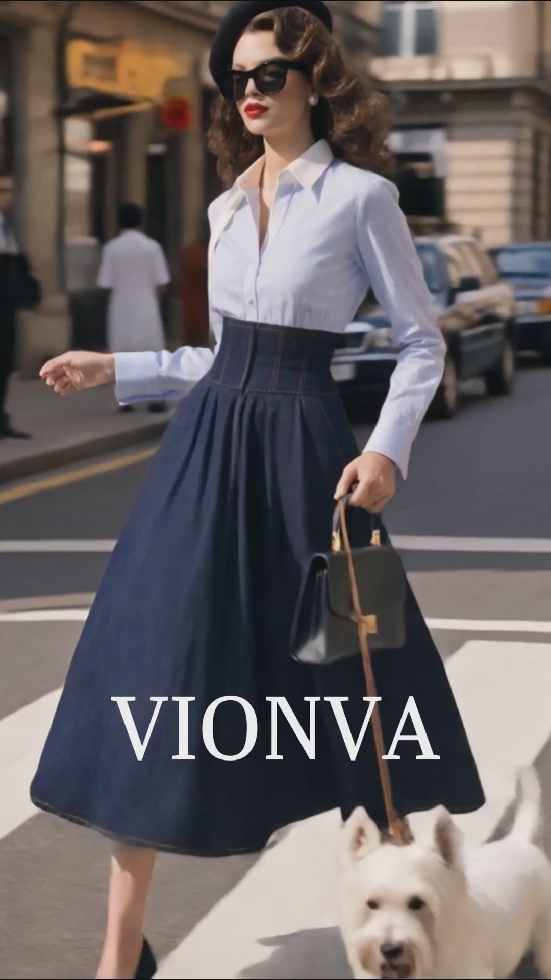 Vintage High Waist Denim Midi Skirt A‑Line Flared Swing Skirt 2PS