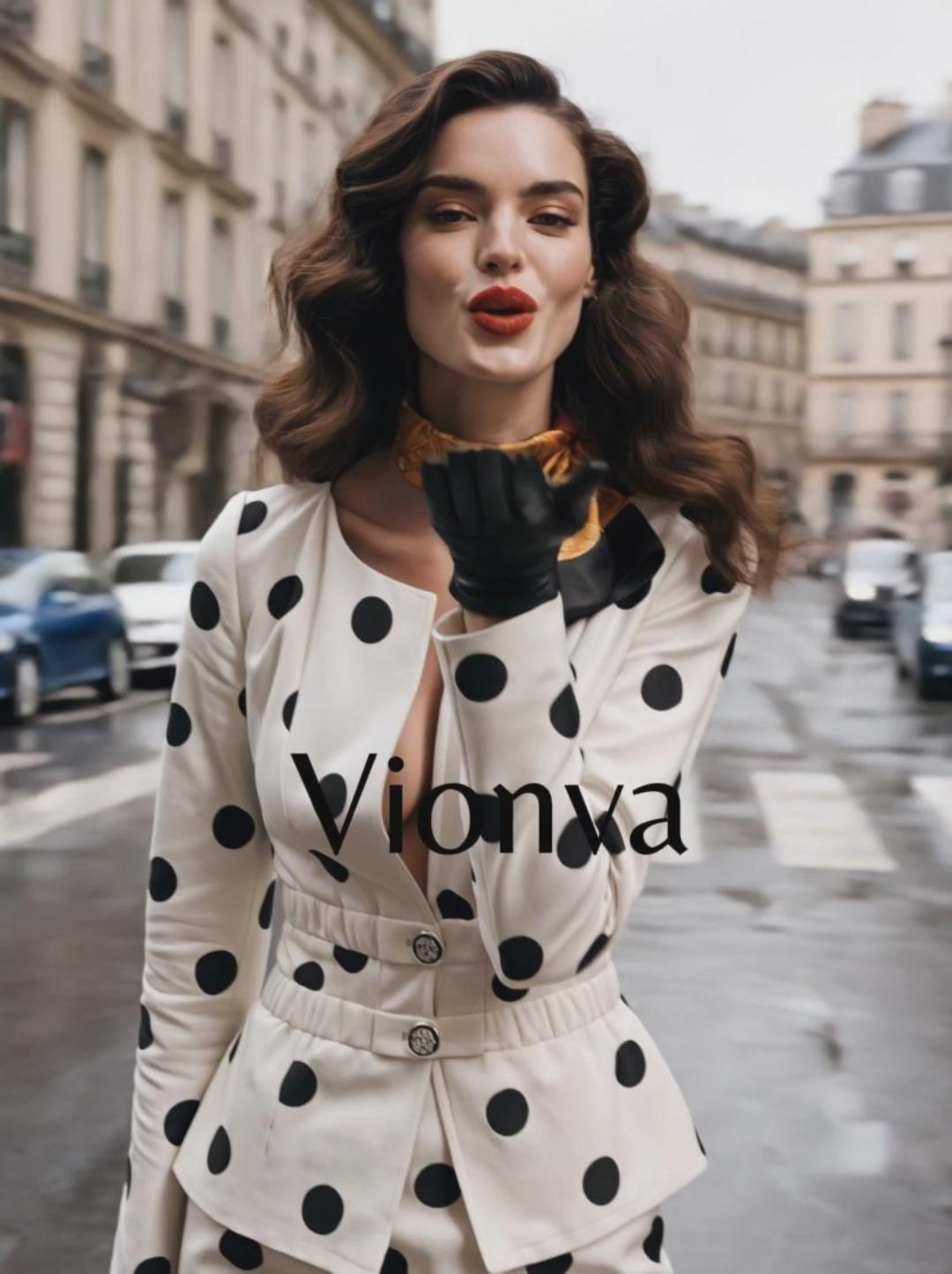 Vintage Polka Dot Print V-Neck Two-Piece Skirt Set