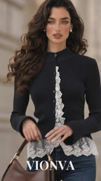 Vintage Lace Trim Ribbed Knit Top