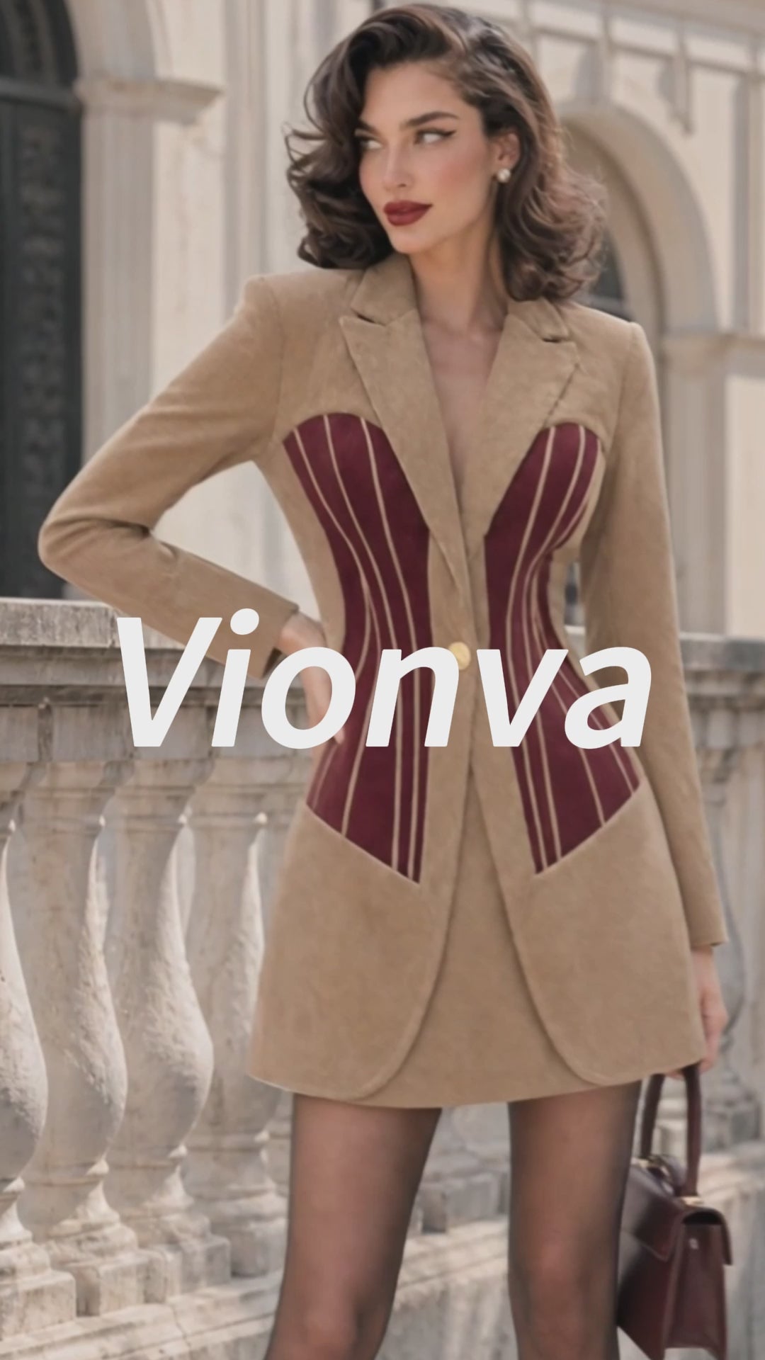 Vintage Corset Panel Corduroy Blazer Mini Dress