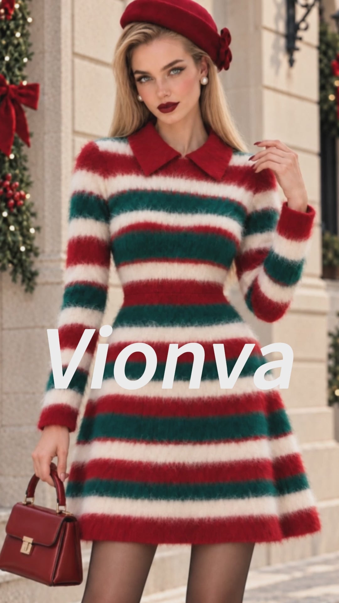 Vintage Striped Collared Knit Mini Dress