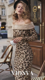 Vintage Leopard Print Off Shoulder Maxi Dress