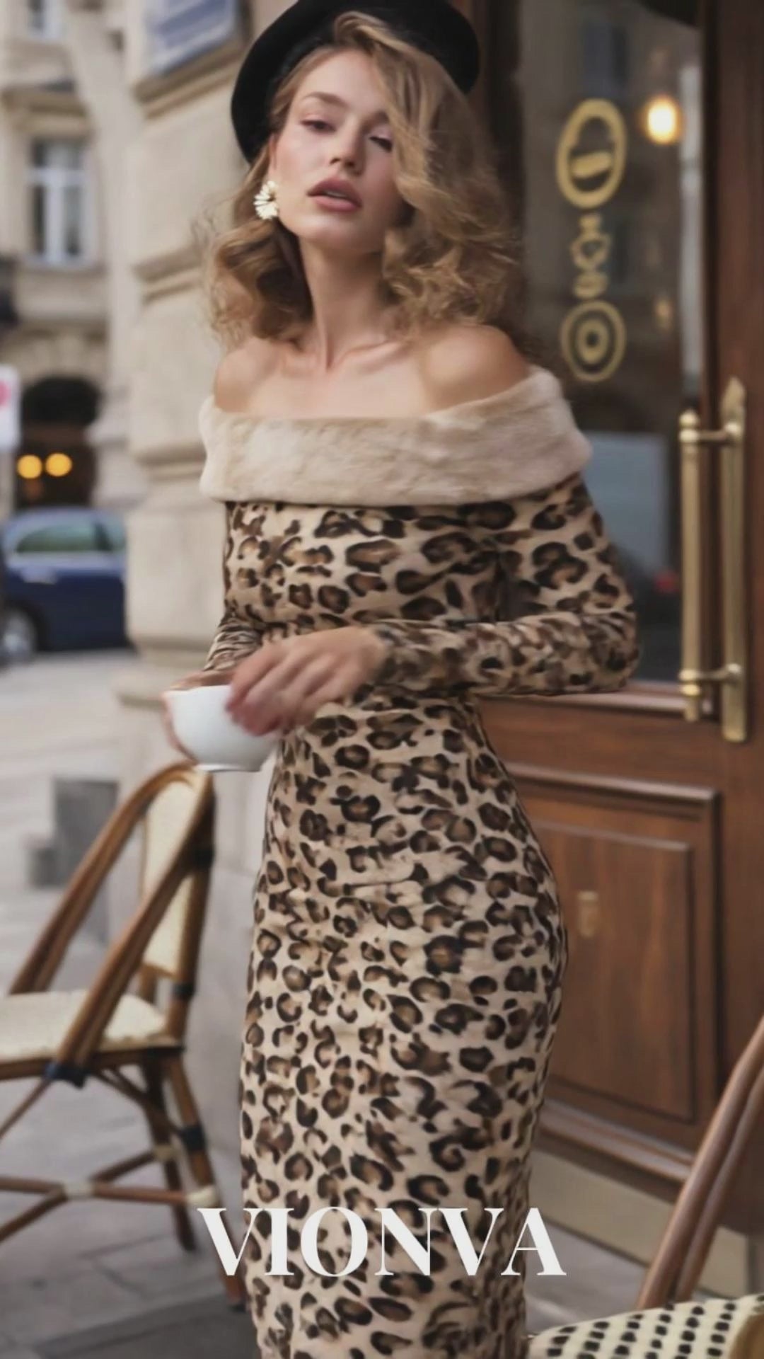 Vintage Leopard Print Off Shoulder Maxi Dress