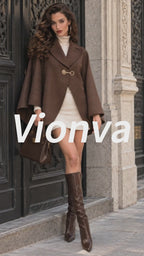 Vintage Brown Blend Lapel Buckle Cape Coat