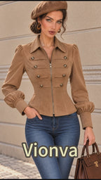 Vintage Camel Faux Suede Military Zip Jacket